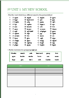 Bài tập Tiếng anh 6 theo từng bài học (Có đáp án và lời giải)